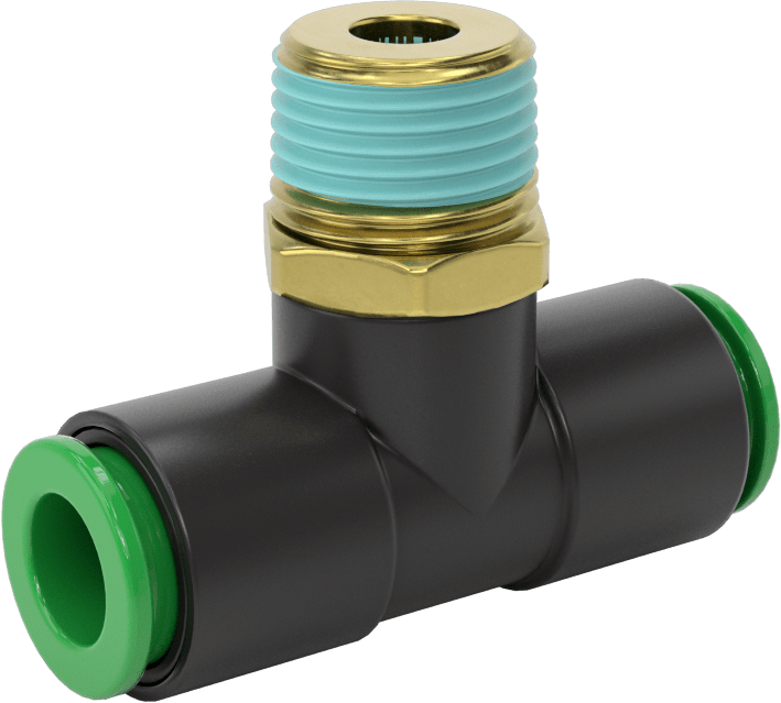 Kaynak Sıçramasına Dayanıklı Bas-Bağla Boru Bağlantısı, Hava ve Su için, Hat Üstü T, 3/8" Boru x 3/8 NPT Erkek