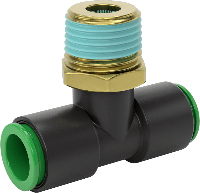 Kaynak Sıçramasına Dayanıklı Bas-Bağla Boru Bağlantısı, Hava ve Su için, Hat Üstü T, 1/2" Boru x 1/2 NPT Erkek