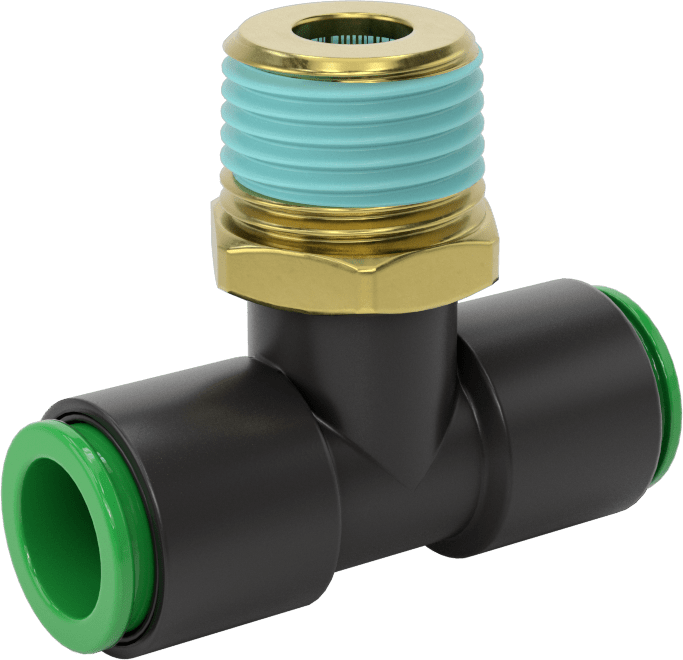 Kaynak Sıçramasına Dayanıklı Bas-Bağla Boru Bağlantısı, Hava ve Su için, Hat Üstü T, 1/2" Boru x 1/2 NPT Erkek