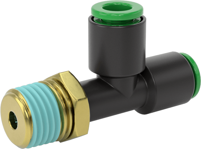 Kaynak Sıçramasına Dayanıklı Bas-Bağla Boru Bağlantısı, Hava ve Su için, Dik Açı T, 1/4" Boru x 1/4 NPT