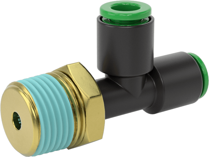 Kaynak Sıçramasına Dayanıklı Bas-Bağla Boru Bağlantısı, Hava ve Su için, Dik Açı T, 1/4" Boru x 3/8 NPT