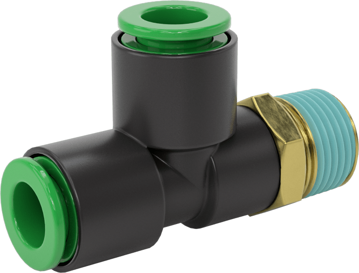 Kaynak Sıçramasına Dayanıklı Bas-Bağla Boru Bağlantısı, Hava ve Su için, Dik Açı T, 3/8" Boru x 3/8 NPT