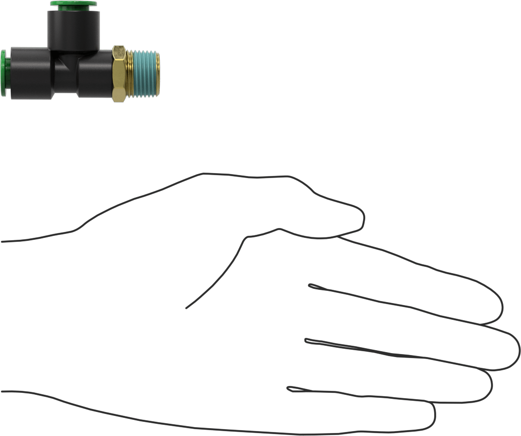 Kaynak Sıçramasına Dayanıklı Bas-Bağla Boru Bağlantısı, Hava ve Su için, Dik Açı T, 3/8" Boru x 3/8 NPT