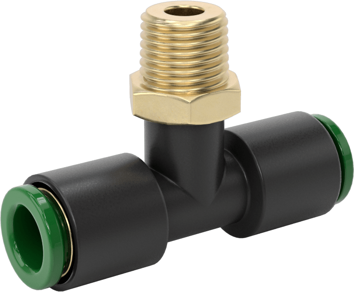 Kaynak Sıçramasına Dayanıklı Bas-Bağla Boru Bağlantısı, Hava ve Su için, Hat Üstü T, 3/8" Boru x 1/4 NPT Erkek