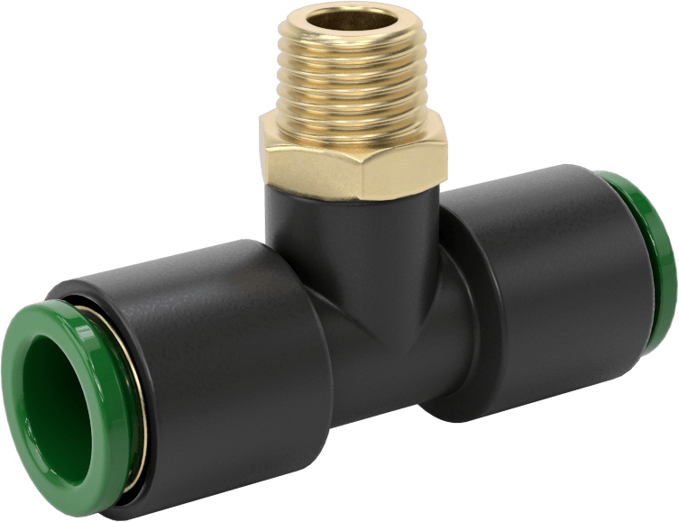 Kaynak Sıçramasına Dayanıklı Bas-Bağla Boru Bağlantısı, Hava ve Su için, Hat Üstü T, 1/2" Boru x 1/4 NPT Erkek