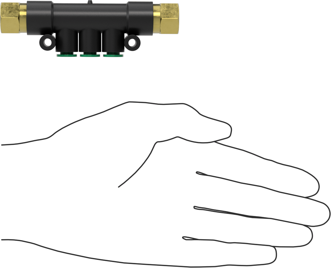 Kaynak Sıçramasına Dayanıklı Bas-Bağla Boru Bağlantısı, 6 Çıkışlı Manifold, 1/4 BSPT Dişi x 6 mm Dış Çaplı Boru