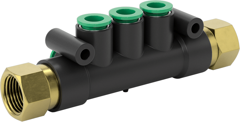 Kaynak Sıçramasına Dayanıklı Bas-Bağla Boru Bağlantısı, 6 Çıkışlı Manifold, 3/8 BSPT Dişi x 8 mm Dış Çaplı Boru