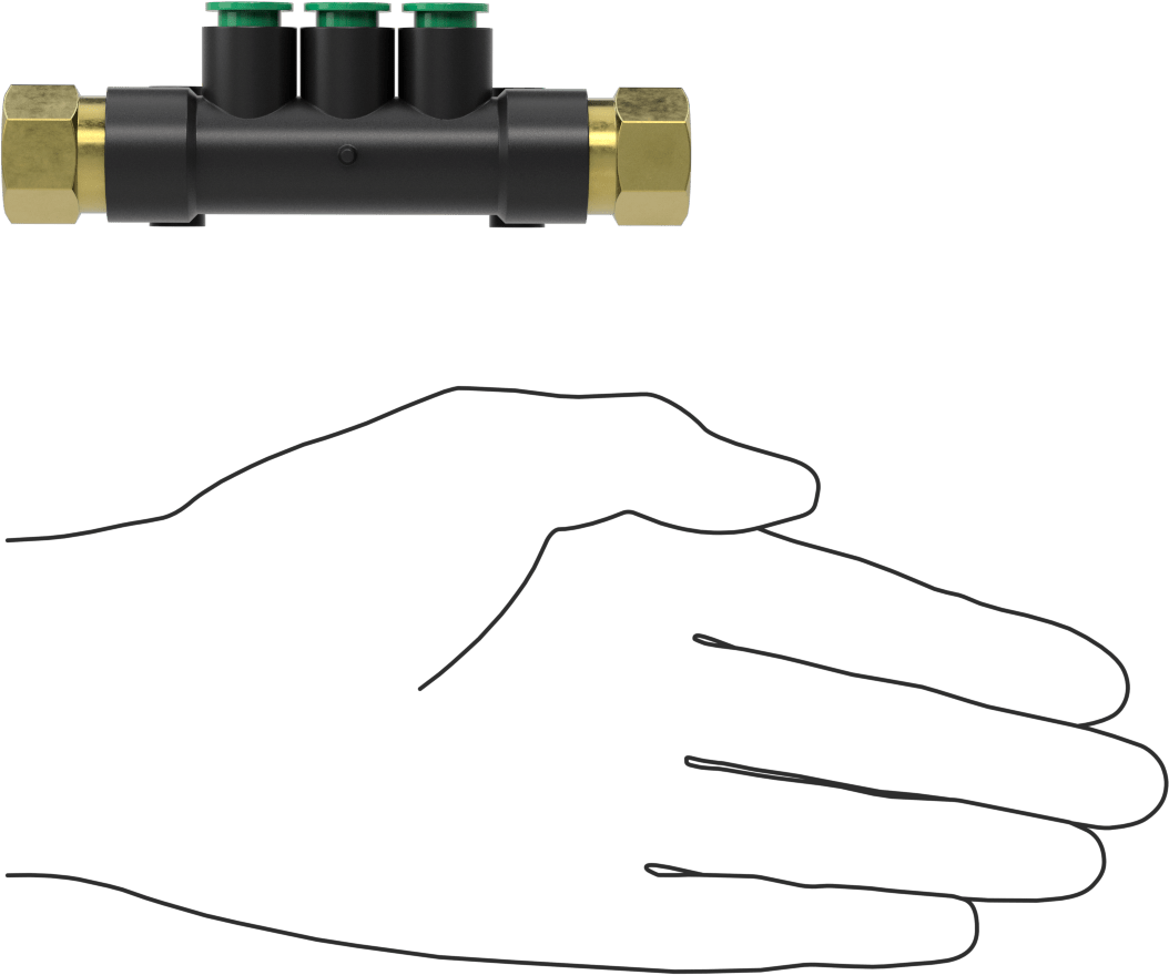 Kaynak Sıçramasına Dayanıklı Bas-Bağla Boru Bağlantısı, 6 Çıkışlı Manifold, 3/8 BSPT Dişi x 8 mm Dış Çaplı Boru