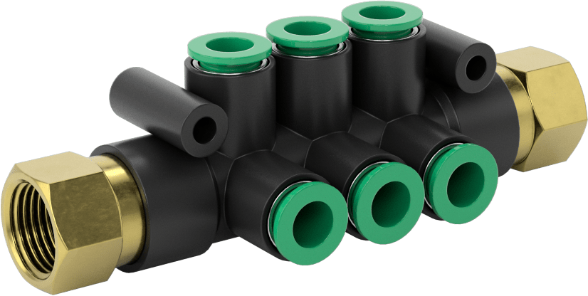 Kaynak Sıçramasına Dayanıklı Bas-Bağla Boru Bağlantısı, 6 Çıkışlı Manifold, 3/8 BSPT Dişi x 8 mm Dış Çaplı Boru