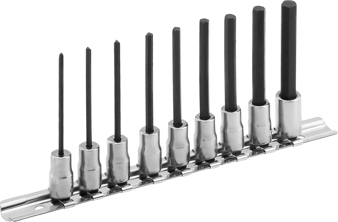 Altıgen Uçlu Soket, 9 Parça Set, Uzatılmış Menzil, 1/4" Kare Tahrik