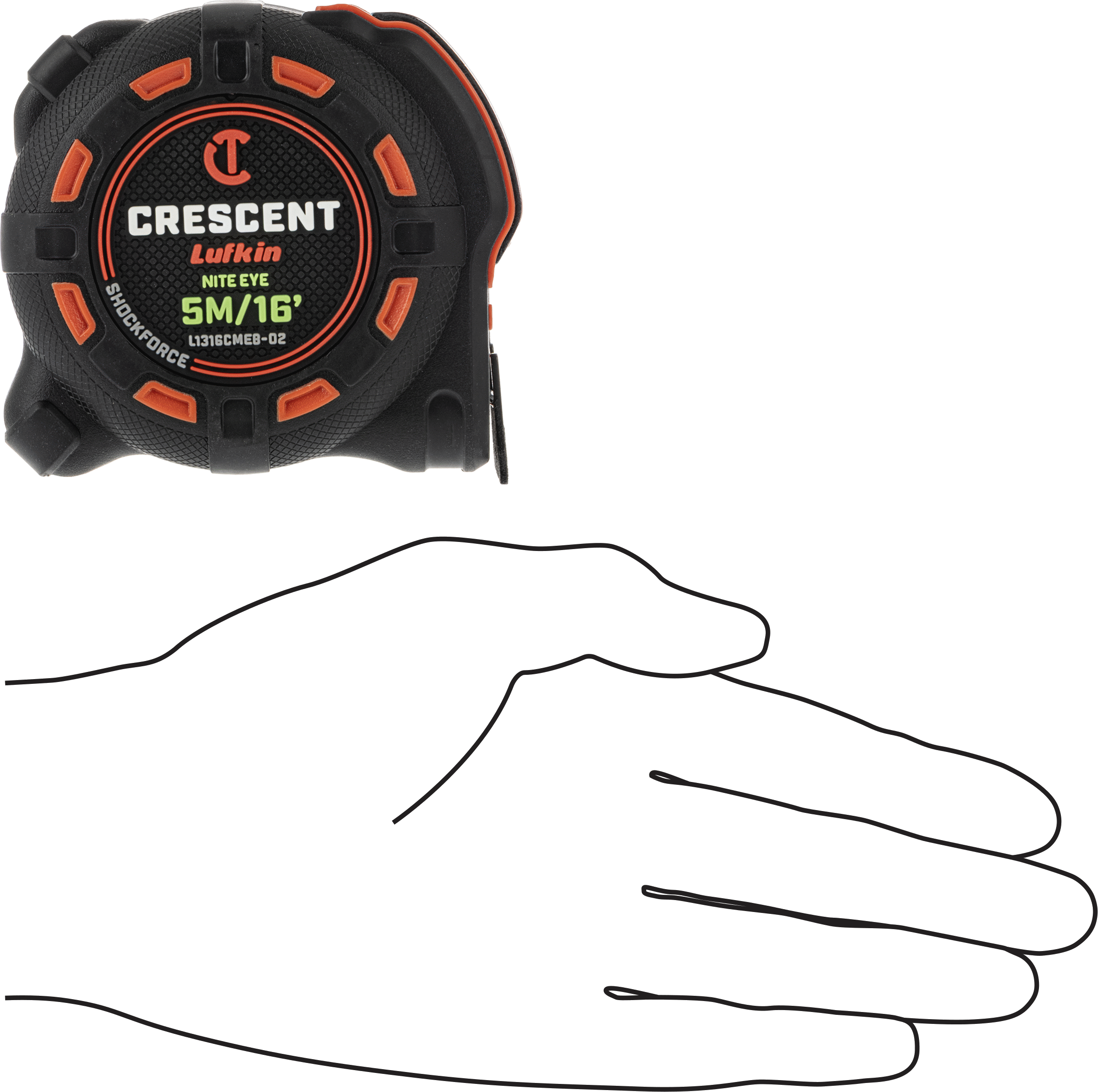 Lufkin Shockforce Nite Eye Şerit Metre, Manuel Bıçak Kilidi, Model L1316Cmeb-02, 16 fit/5 m uzunluğunda