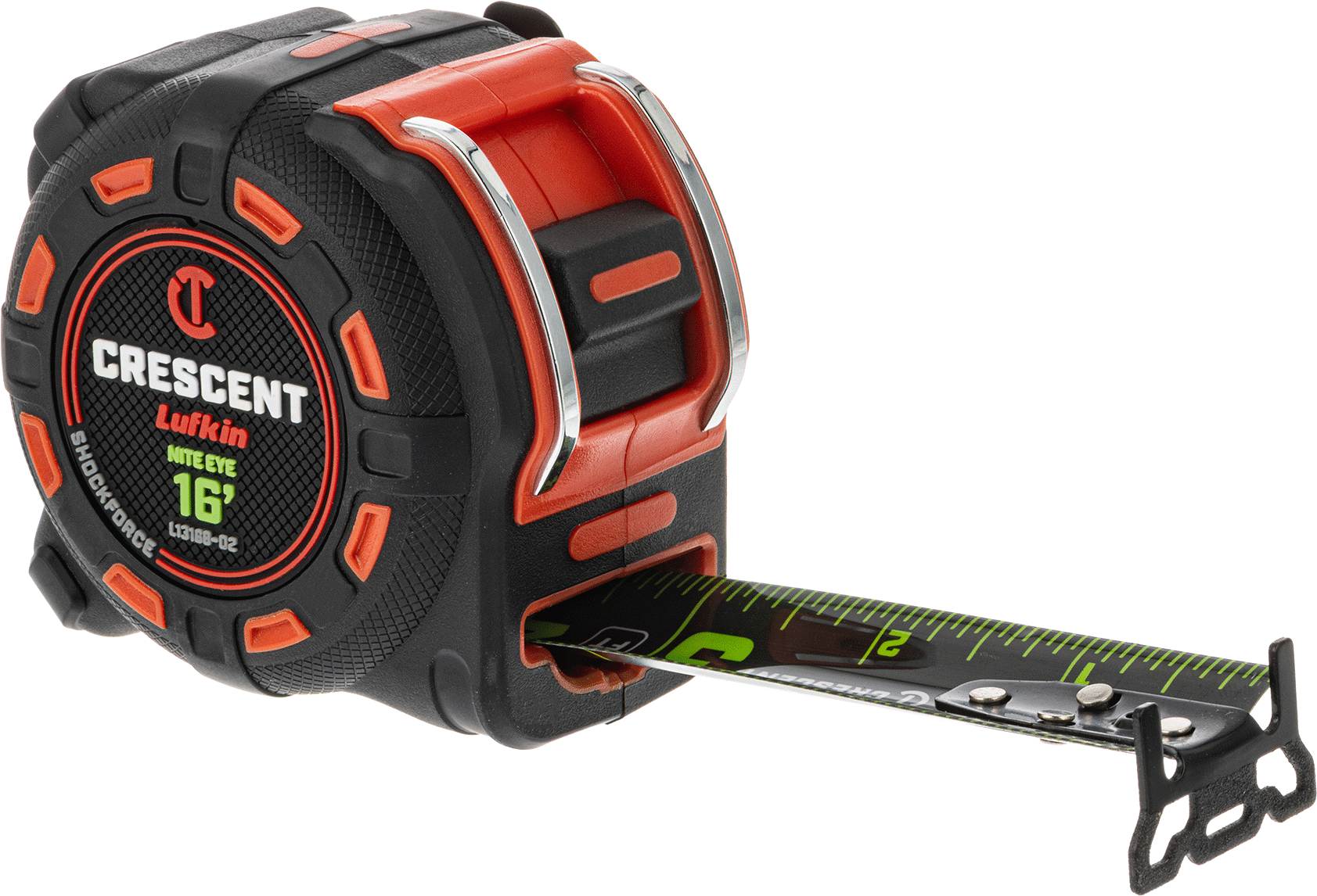 Lufkin Shockforce Nite Eye Şerit Metre, Manuel Bıçak Kilitli, Model Numarası L1316B-02, 16 Fit Uzunluk