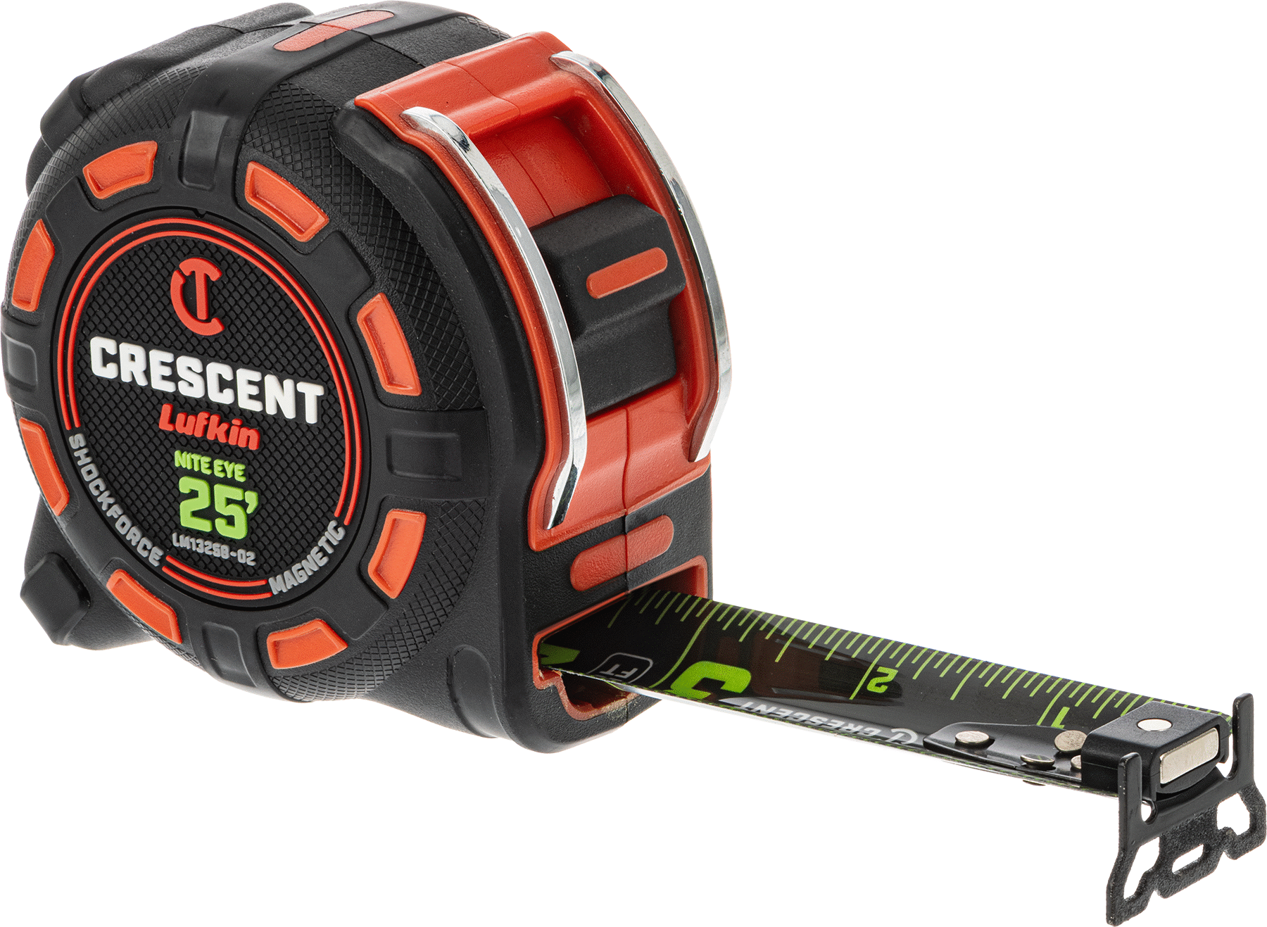 Lufkin Shockforce Nite Eye Şerit Metre, Manuel Bıçak Kilitli, Model Numarası LM1325B-02, 25 Fit Uzunluk