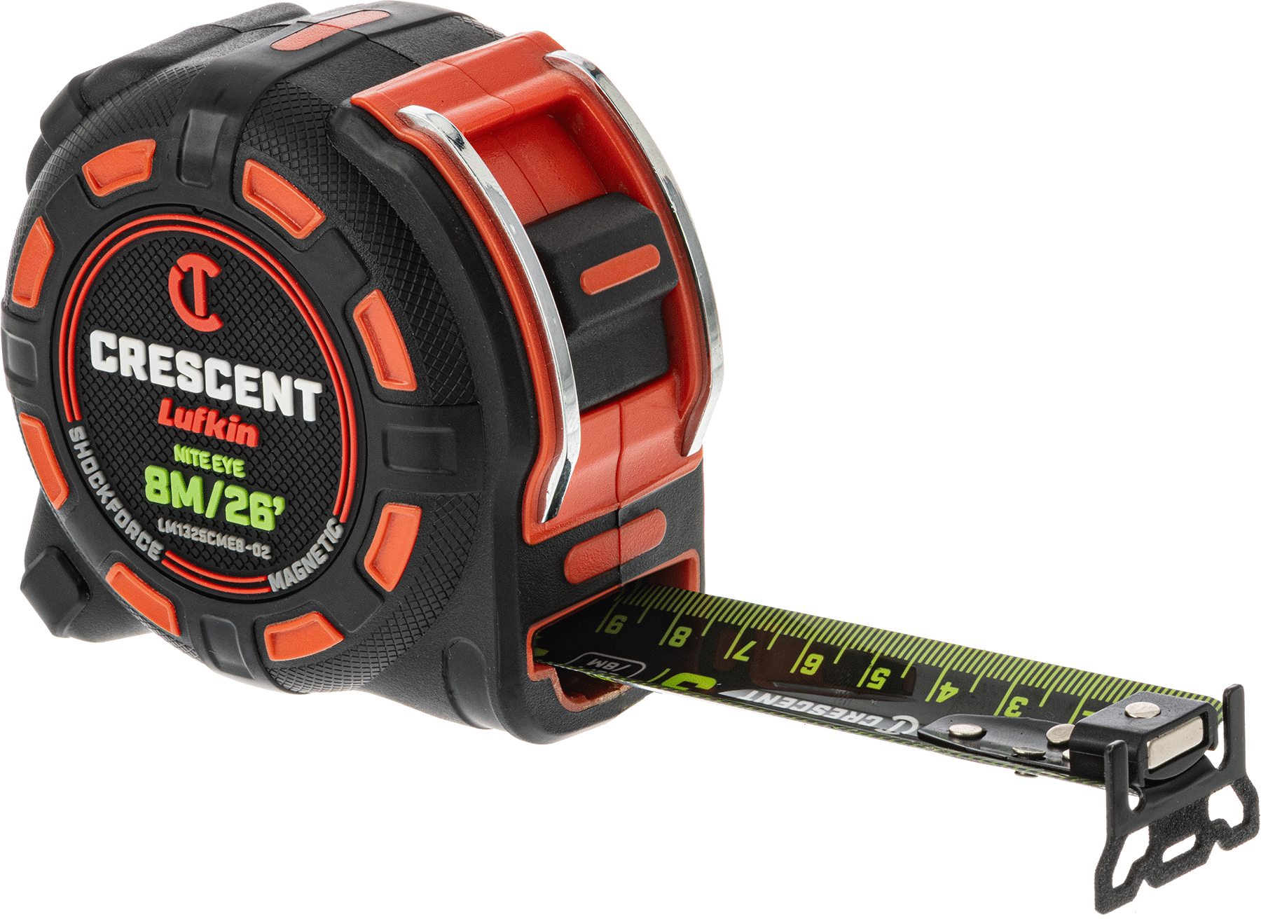 Lufkin Shockforce Nite Eye Şerit Metre, Manuel Bıçak Kilidi, Model LM1325Cmeb-02, 26 Fit/8 M Uzunluk