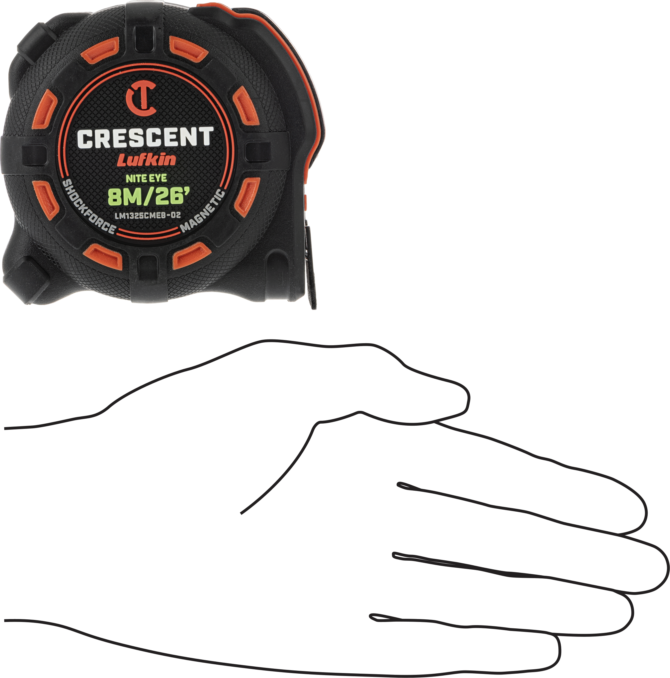 Lufkin Shockforce Nite Eye Şerit Metre, Manuel Bıçak Kilidi, Model LM1325Cmeb-02, 26 Fit/8 M Uzunluk