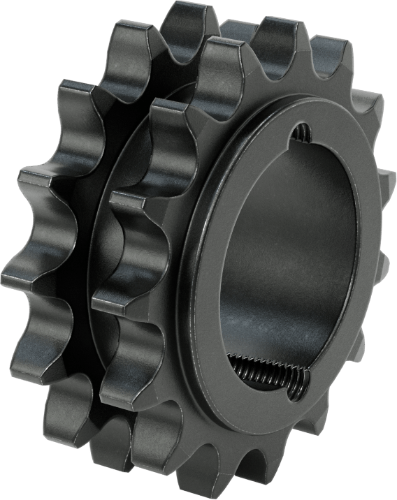Taper-Lock Burç-Delik Çift Sıralı Dişli, ANSI 60-2 Makaralı Zincir için, Aşınmaya Dayanıklı Çelik, 15 Diş