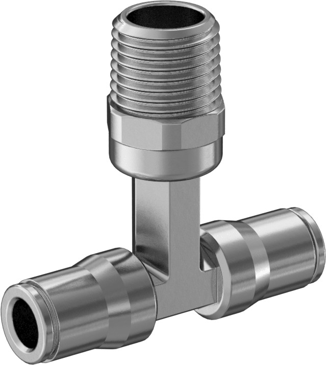Hava ve Su için Bas-Bağlan Boru Bağlantı Parçası, Yüksek Sıcaklık, Hat Üstü T, 6 mm Boru x 1/4 BSPT Erkek