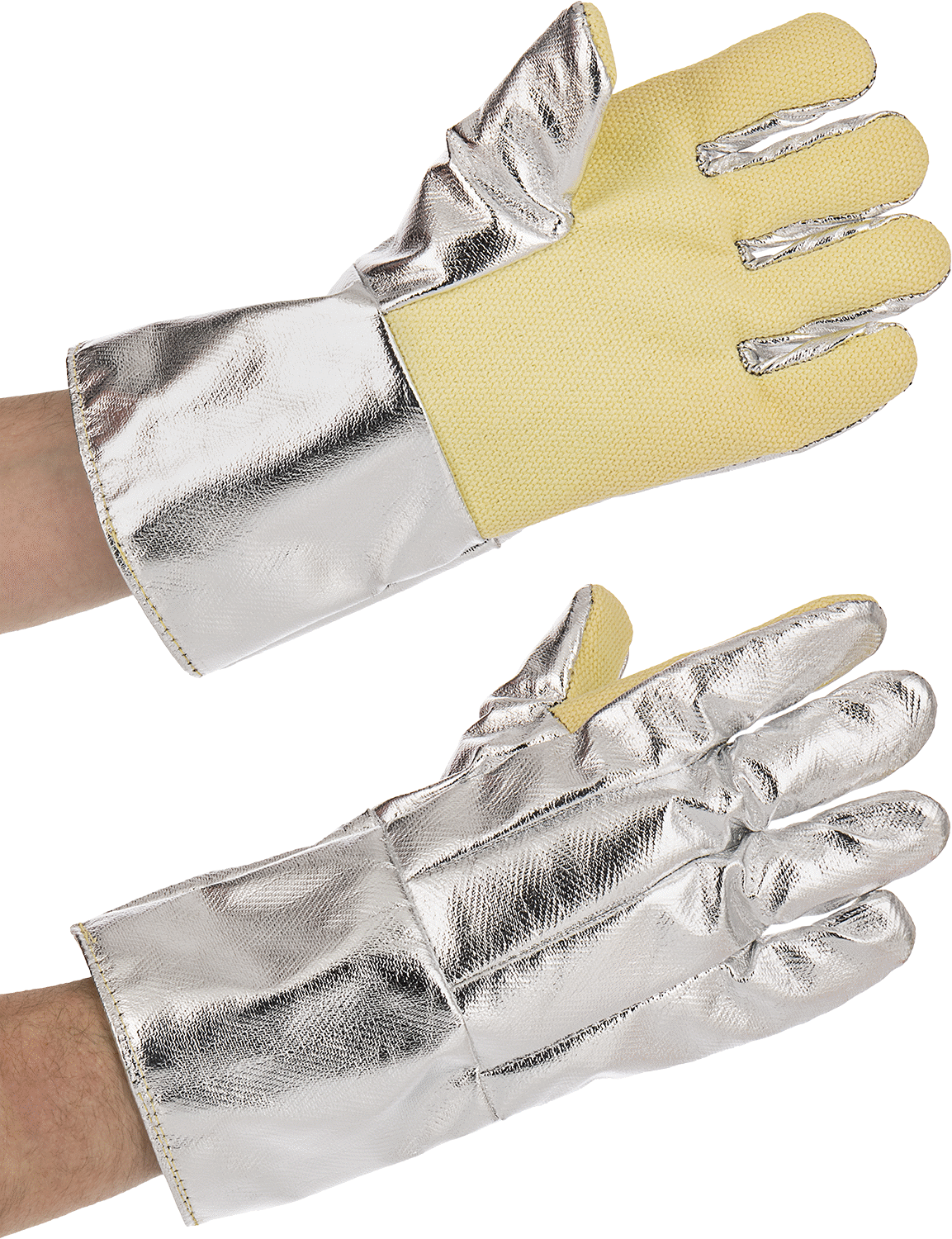 Isı Yansıtıcı Alüminize Giysiler, Eldivenler, Karbon/Kevlar Aramid Destek, 900°F Maksimum