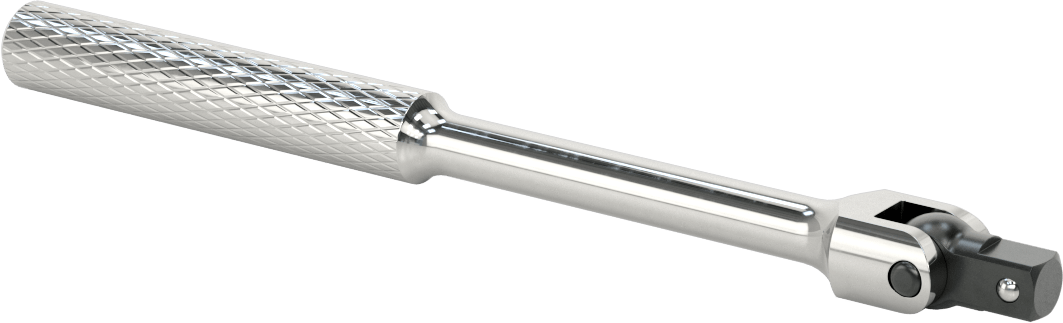 Esnek Başlıklı Anahtar Sapı, 3/8" Kare Tahrik, 8-1/2" Toplam Uzunluk, Krom Kaplama