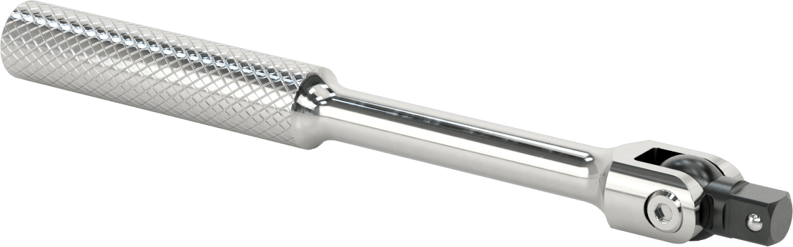 Esnek Başlıklı Anahtar Sapı, 1/2" Kare Tahrik, 10-7/8" Toplam Uzunluk, Krom Kaplama