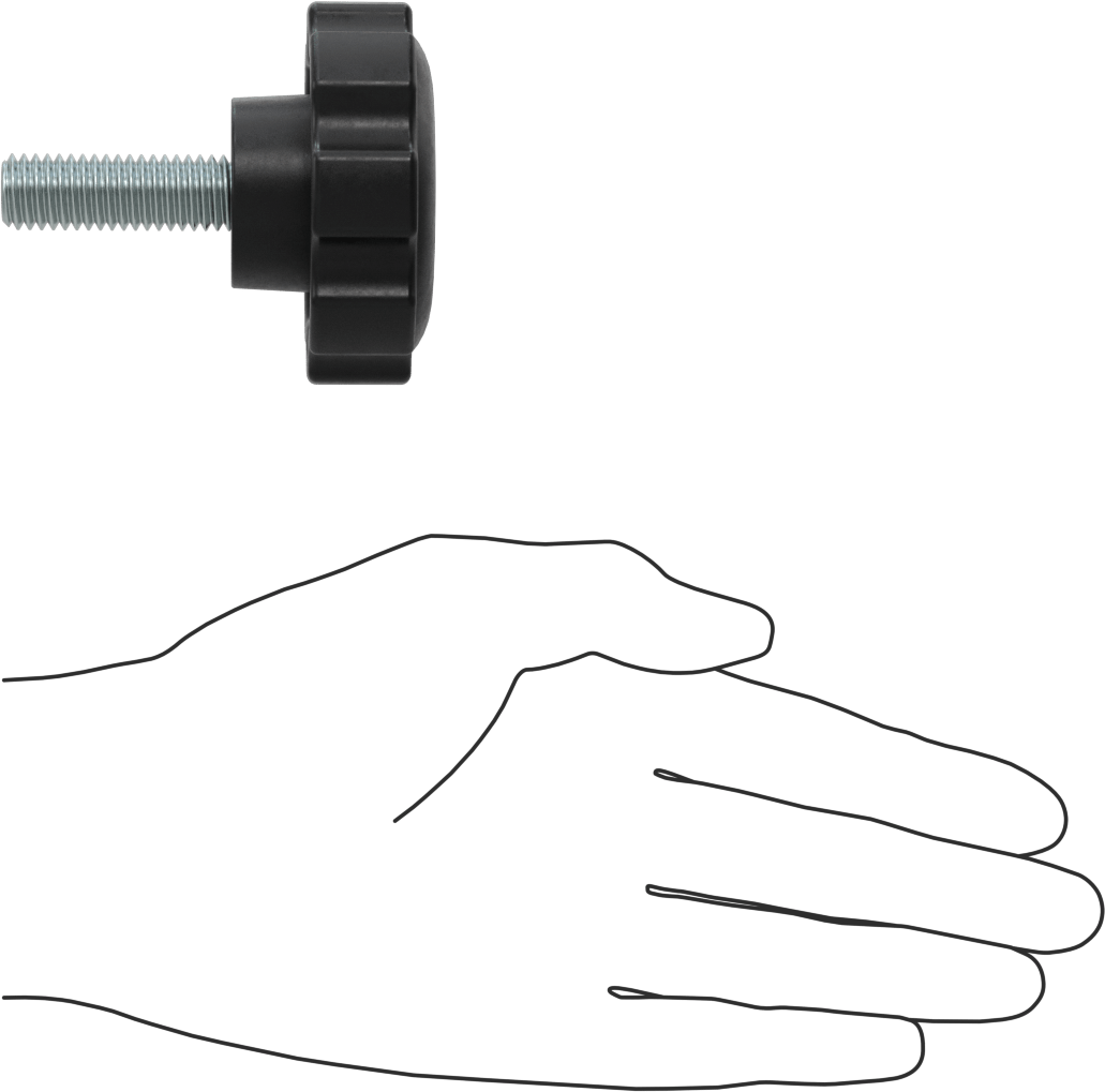 Yivli Plastik Rahat Tutuşlu Düğme, 1/2"-13 Dişli Saplama, 2-1/2 inç Çaplı Başlık