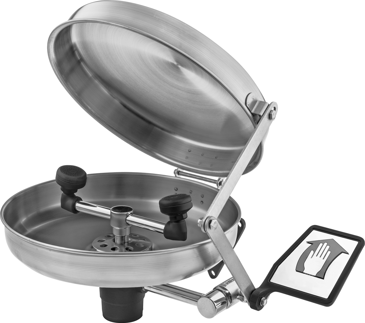 ANSI Uyumlu Duvara Monte Göz Yıkama İstasyonu, Boru Bağlantılı, Kapaklı Kase, 304 Paslanmaz Çelik