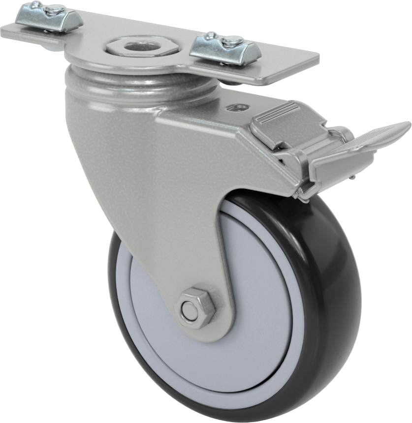 T-Yivli Çerçeve, Plaka Montajlı Döner Tekerlek, Total Lock, 40 mm ve 1,5 inç Yüksek Ray