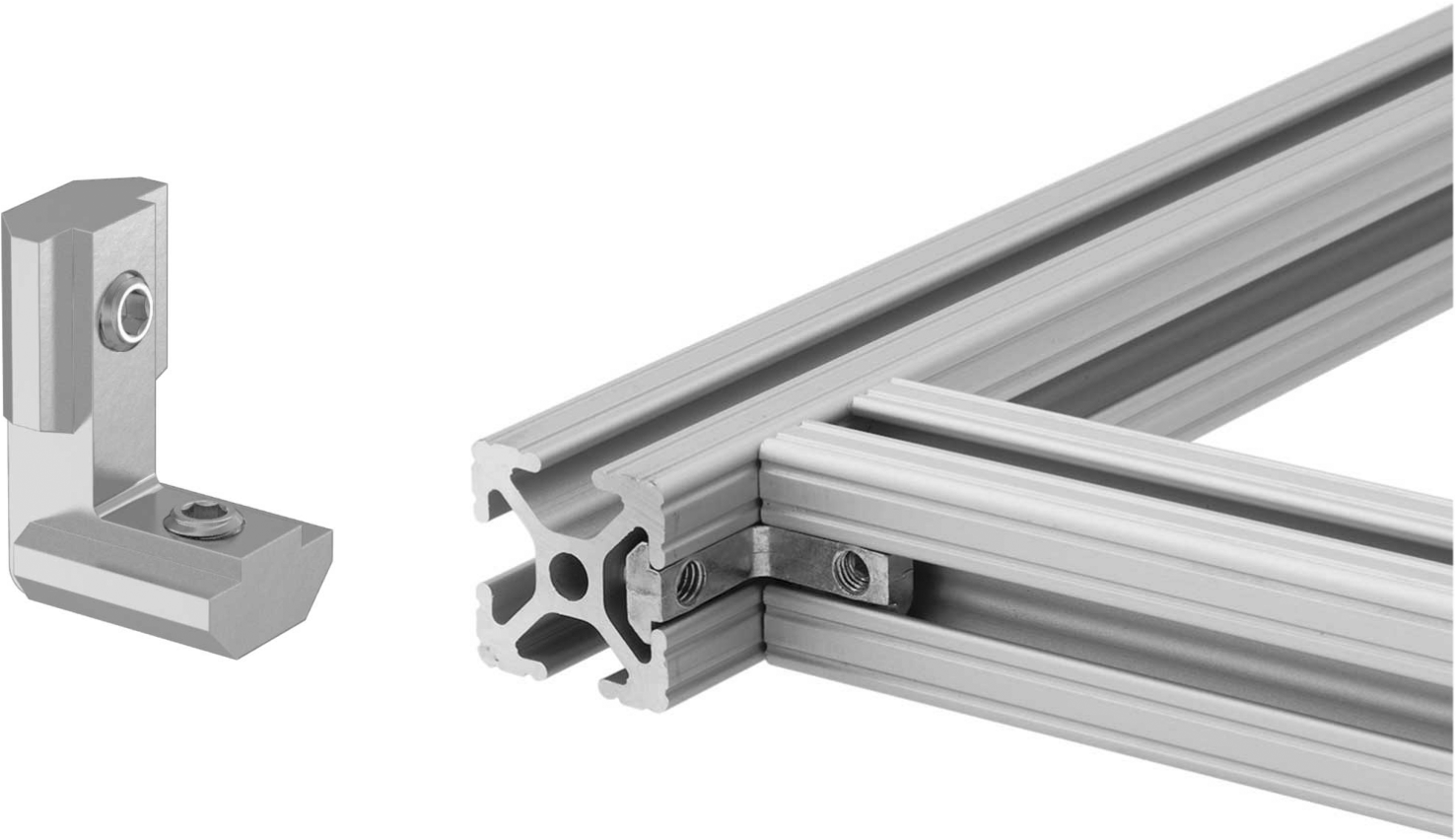 T-Yivli Çerçeve, 1,5" için Gizli Köşe Braketi, 30 ve 40 mm Yüksek Ray