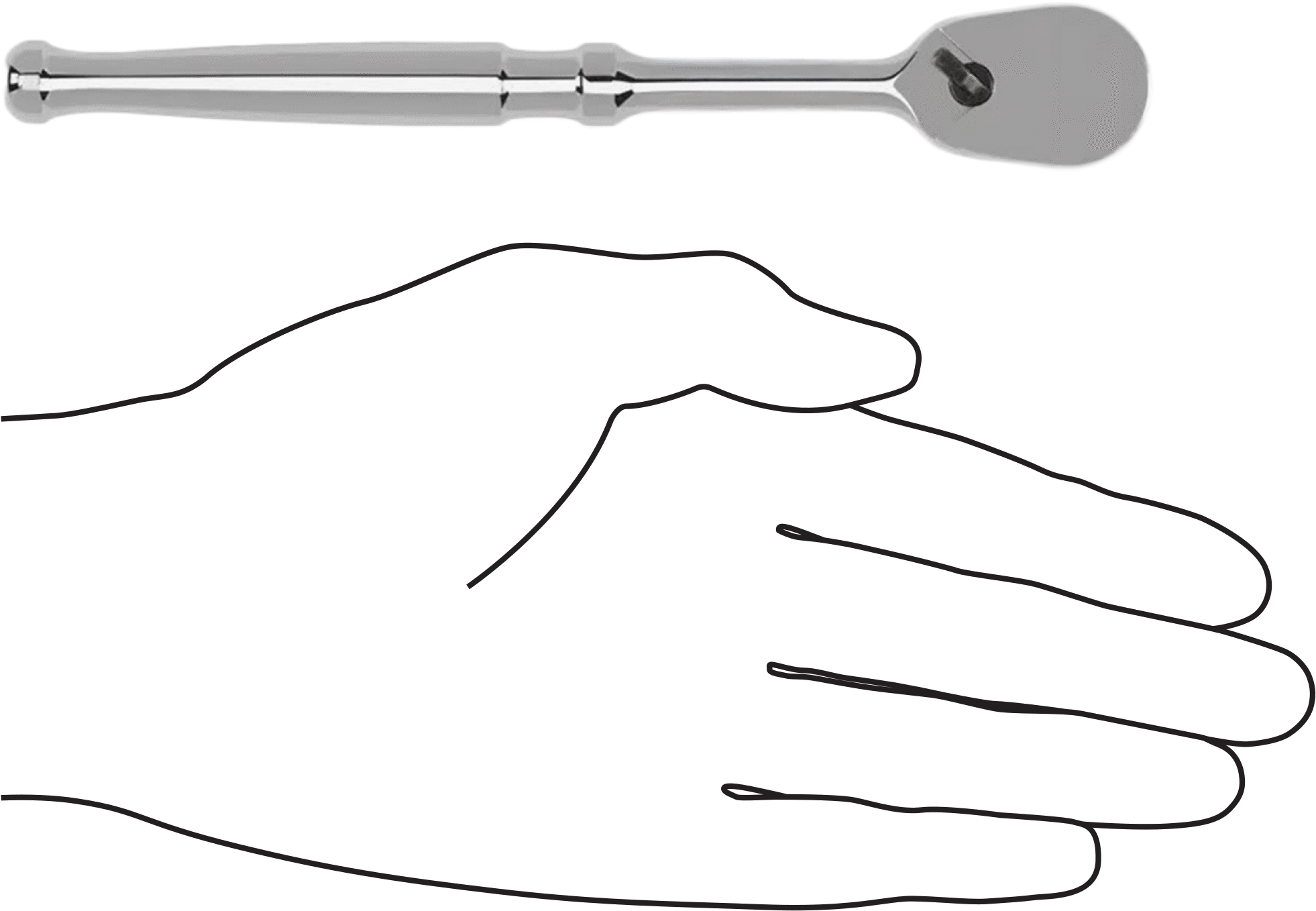 Cırcır Anahtarı, 1/4" Kare Tahrik, 6-5/8" Toplam Uzunluk, Krom Kaplama