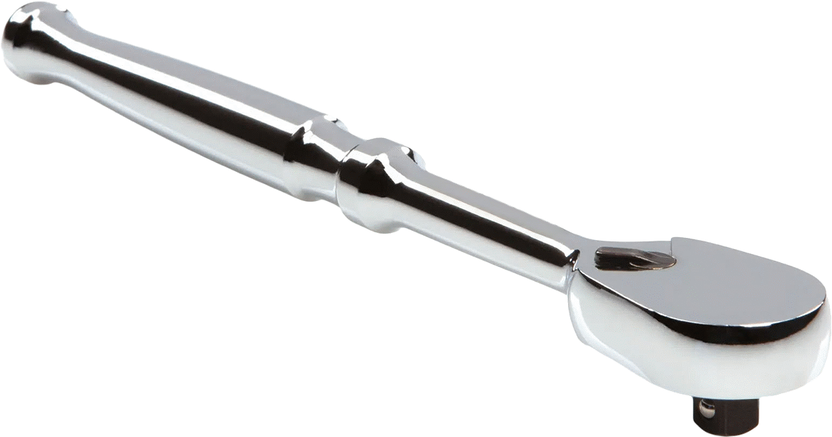 Cırcır Anahtarı, 1/4" Kare Tahrik, 6-5/8" Toplam Uzunluk, Krom Kaplama