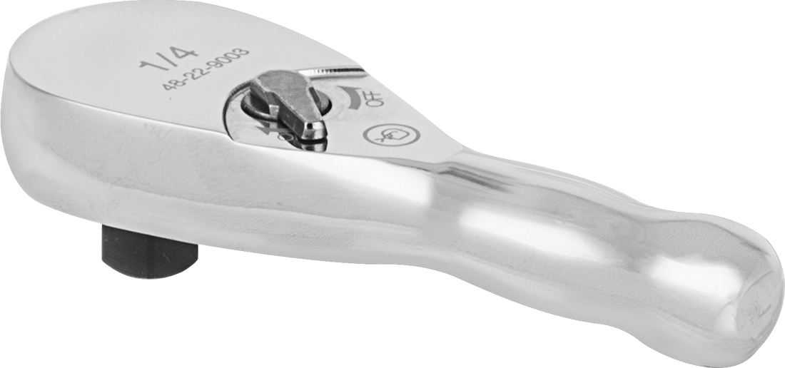 Cırcır Anahtarı, 1/4" Kare Tahrik, 3" Toplam Uzunluk, Krom Kaplama