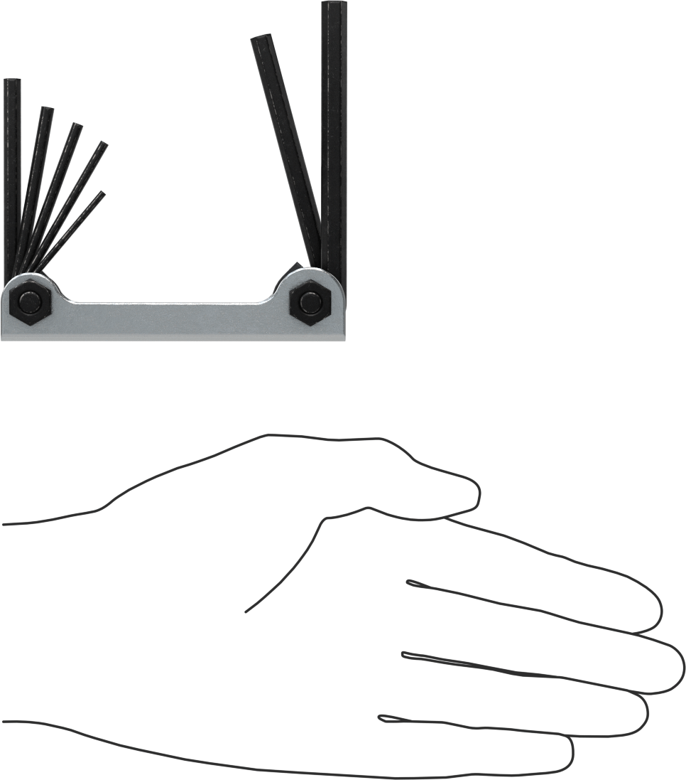 Düz Saplı Katlanabilir Altıgen L Anahtar Seti, 7 Metrik Boyut, 3-5/8" Uzunluk Gümüş Çelik Sap