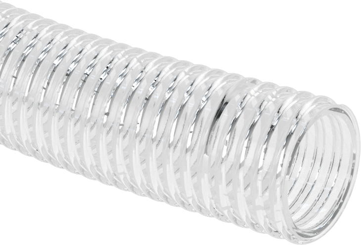 Islak Gıda ve İçecek Hortumu, Şeffaf Spiral ile Şeffaf PVC, 1-1/4" ID, 1-9/16" OD