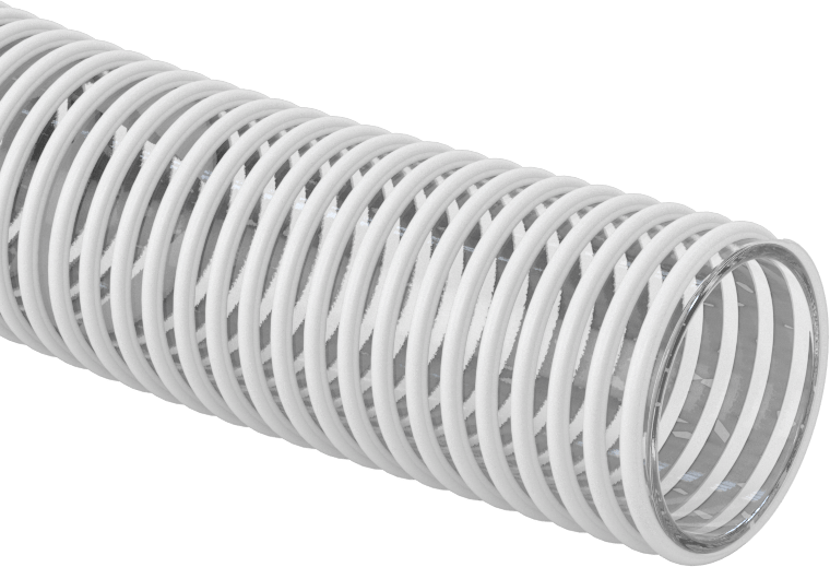 Islak Gıda ve İçecek Hortumu, Beyaz Spiralli Şeffaf PVC, 1-1/2" ID, 1-13/16" OD