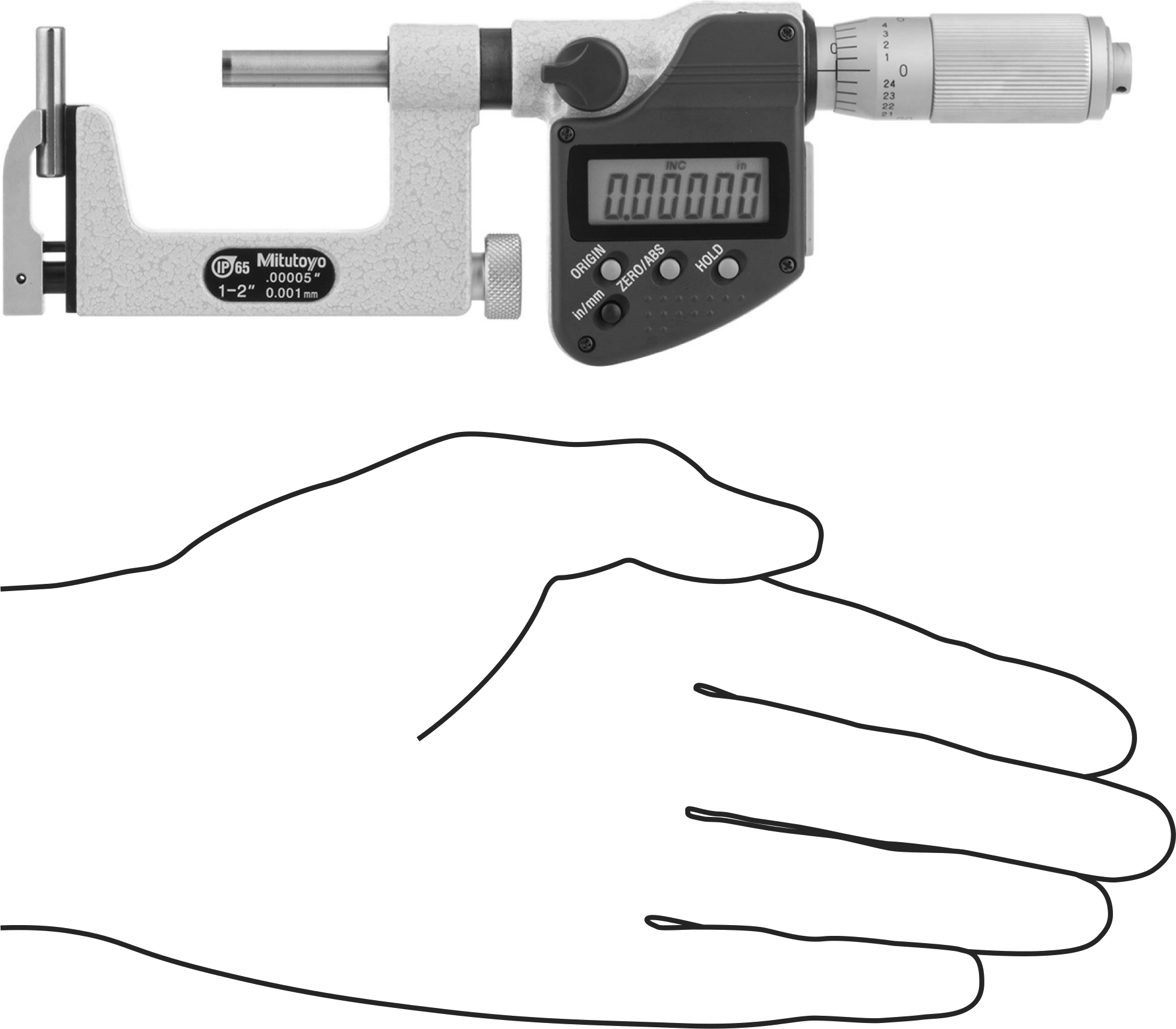 Kavisli ve Düz Yüzeyler için Dış Mikrometre, Dijital, Mitutoyo 317-352-30, 1“ ila 2” Ölçüm Aralığı