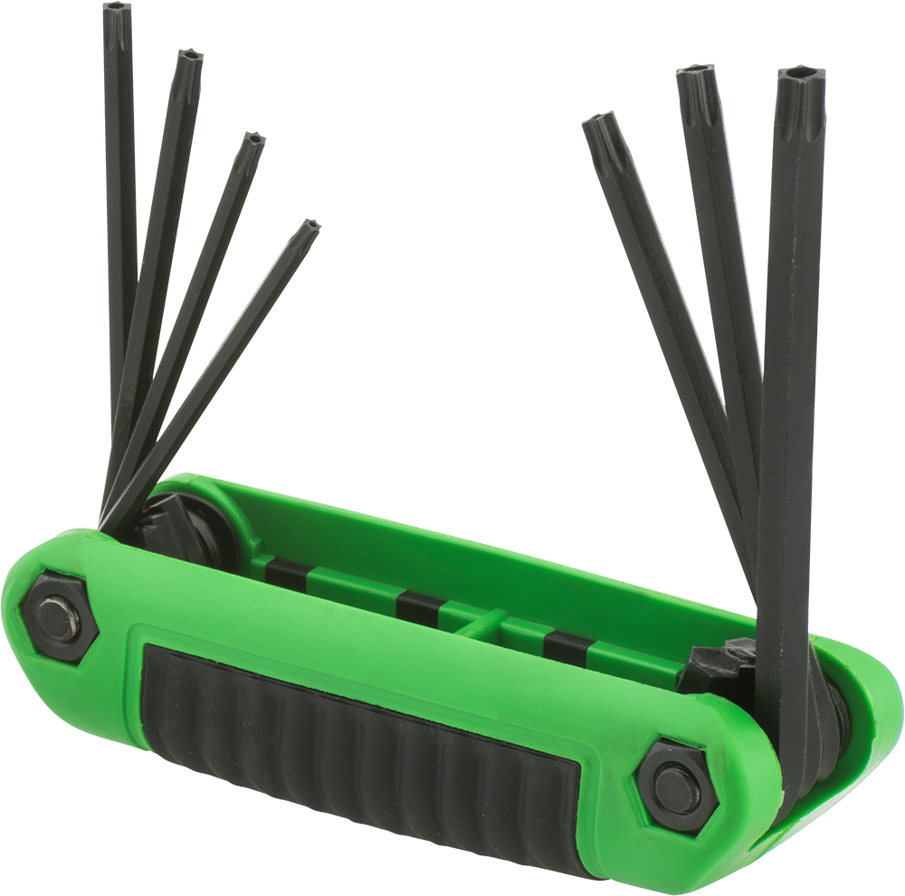 Ultra-Grip Katlanabilir Sabotaj Dirençli Torx L-Anahtar Seti, 7 Boyut, 4-1/4" Uzunlukta Yeşil Plastik Sap
