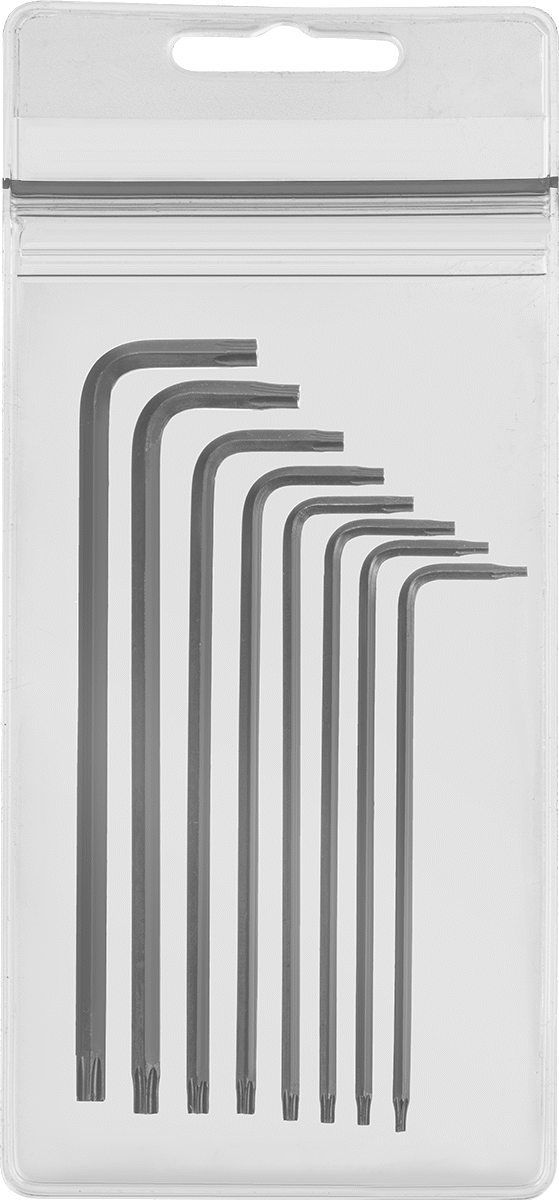Alaşımlı Çelik Kurcalamaya Dayanıklı Torx L Anahtarı, Siyah Oksit, 8 Parça Set, 3-1/16“ ila 4-1/8” Toplam Uzunluk