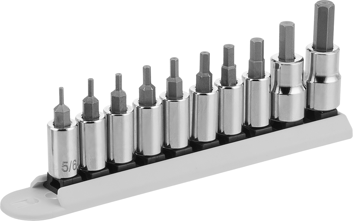 Altıgen Uçlu Soket Seti, 10 Parça, 1/4“ ve 3/8” Kare Tahrik