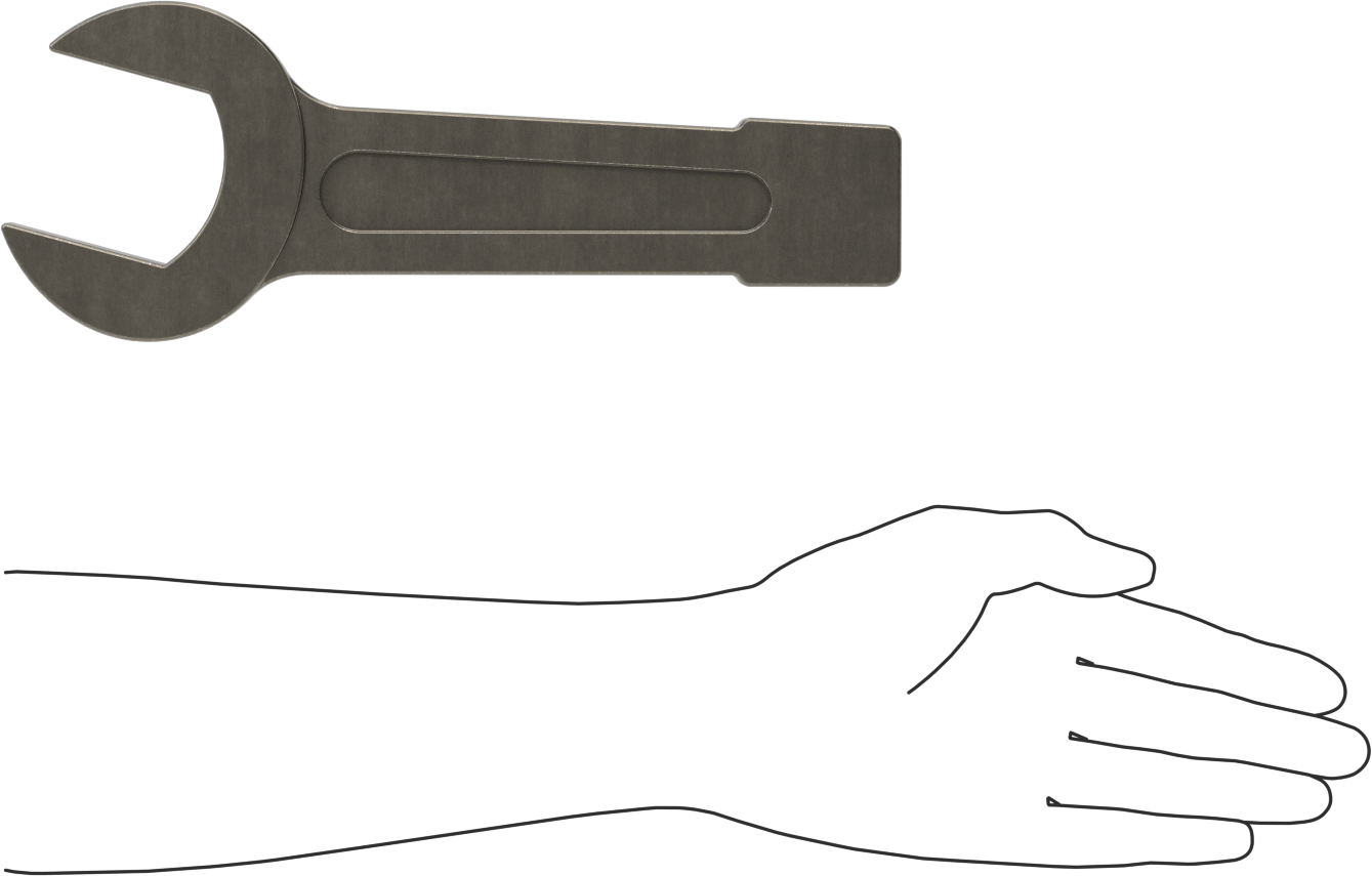 Vurmalı Açık Uçlu Anahtar, 2-1/8" Boyut, 10-7/8" Toplam Uzunluk