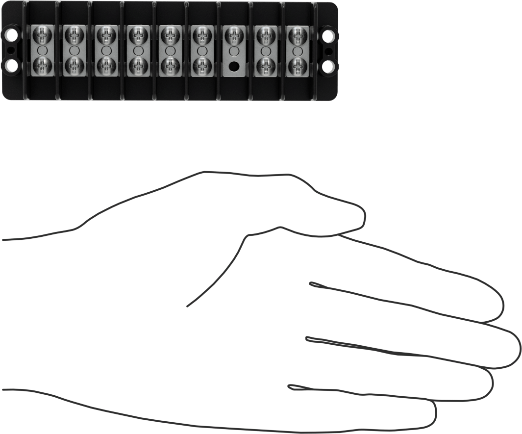 600V AC/600V DC Terminal Bloğu, Dokuz adet 20A devre, 7/16" Merkezden Merkeze