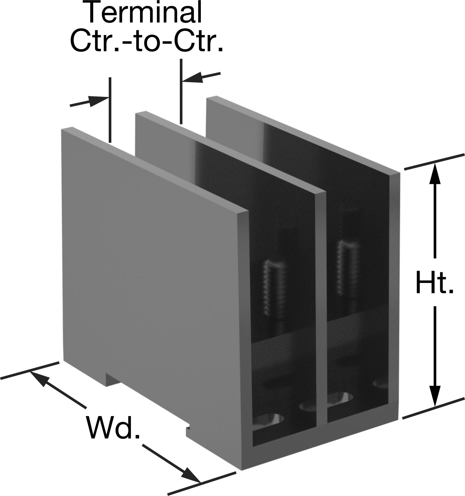 600V AC/600V DC Terminal Bloğu, İki adet 200 A devre, 13/16" Merkezden Merkeze