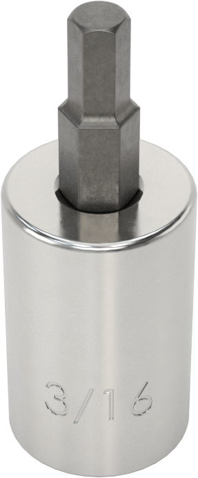 Altıgen Uçlu Soket, Stubby, 3/8" Kare Tahrik, 3/16" Tahrik Boyutu