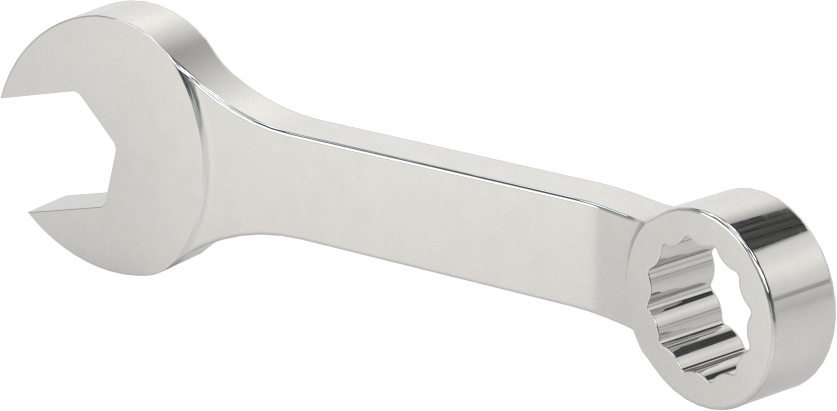Kısa Kombine Anahtar, 12 Noktalı Açıklıklı, 15 mm Boyut, 4-11/16" Toplam Uzunluk