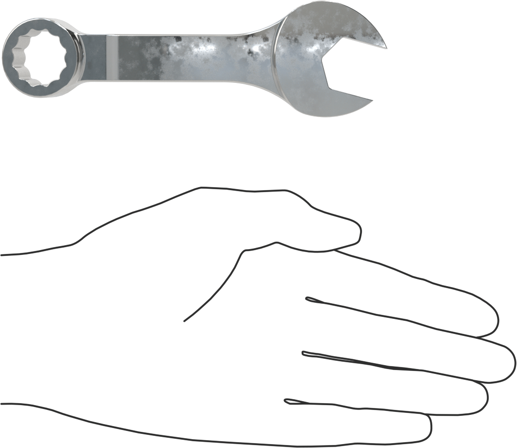 Kısa Kombine Anahtar, 12 Noktalı Açıklıklı, 19 mm Boyut, 5-7/16" Toplam Uzunluk