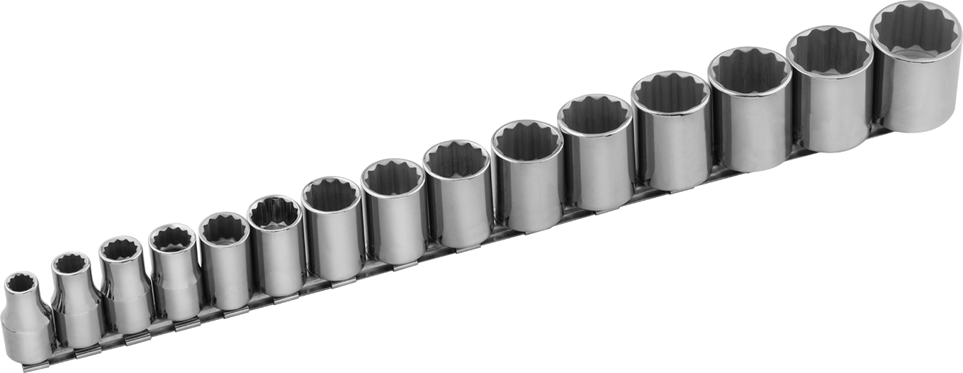 12 Uçlu Soket Seti, 1/2" Kare Tahrik, 15 Parça, Inches