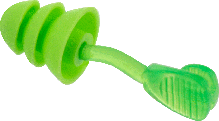 Yeniden Kullanılabilir Plastik Yivli Konik Kulak Tıkacı, Çıkarılabilir Kablo, 27 dB NRR, Boyut M, Yeşil, 1 Çift