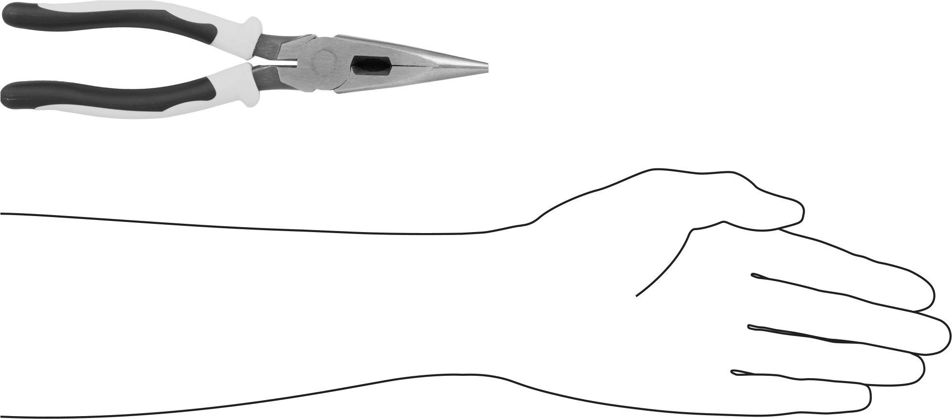 Standart Burunlu Uzun Burunlu Pense, Düz Çeneli ve Yastıklı Tutamak, 8-1/2" Toplam Uzunluk, 1/2" Uç Kalınlığı