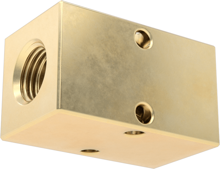 Pirinç Dik Açılı Akış Dikdörtgen Manifold, 2 Çıkış, 1/4 NPT Giriş x 1/8 NPT Çıkış