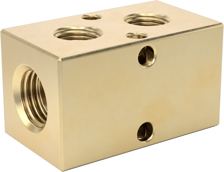 Pirinç Dik Açılı Akış Dikdörtgen Manifold, 2 Çıkış, 1/4 NPT Giriş x 1/8 NPT Çıkış