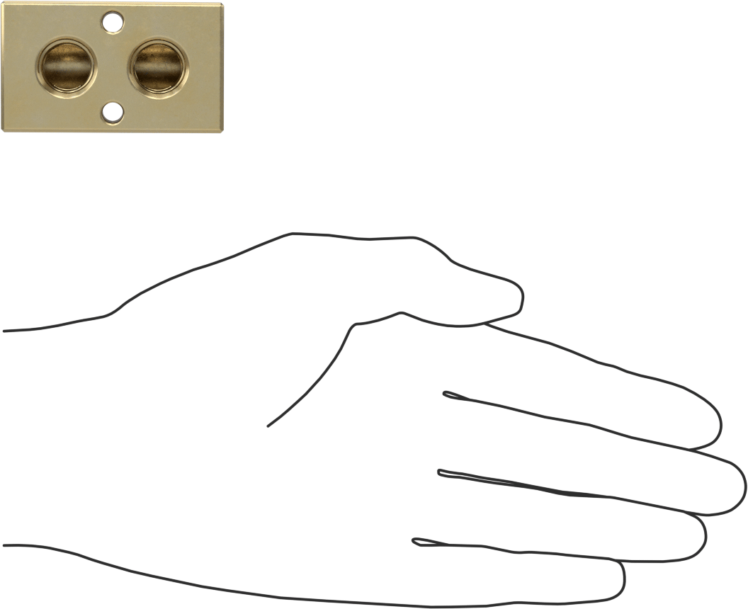 Pirinç Dik Açılı Akış Dikdörtgen Manifold, 2 Çıkış, 3/8 NPT Giriş x 1/4 NPT Çıkış